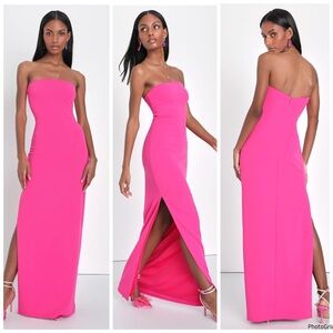 NWOT Lulu’s Elaborate Excellence Hot Pink Strapless Maxi Dress Bodycon Small